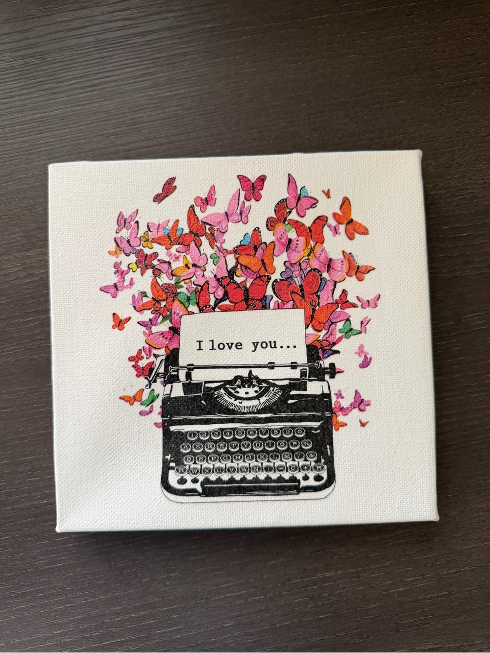 Handmade Butterfly Typewriter Decoupaged Canvas, 6″ Square